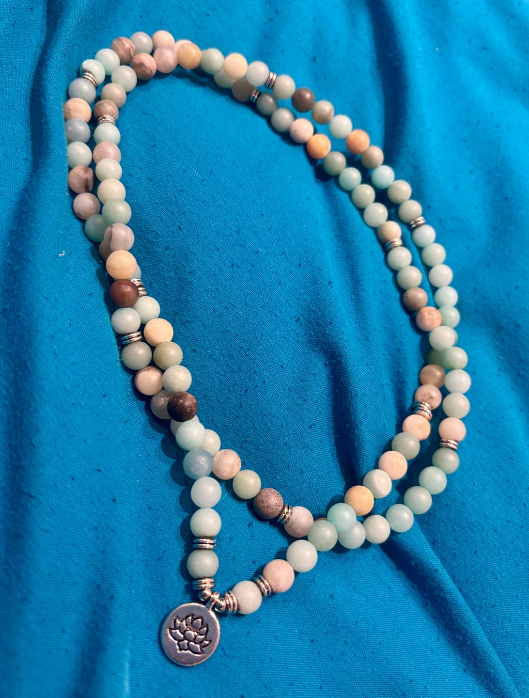 Customer photo review of 108 Natural Matte Amazonite Stone Mala Prayer Beads