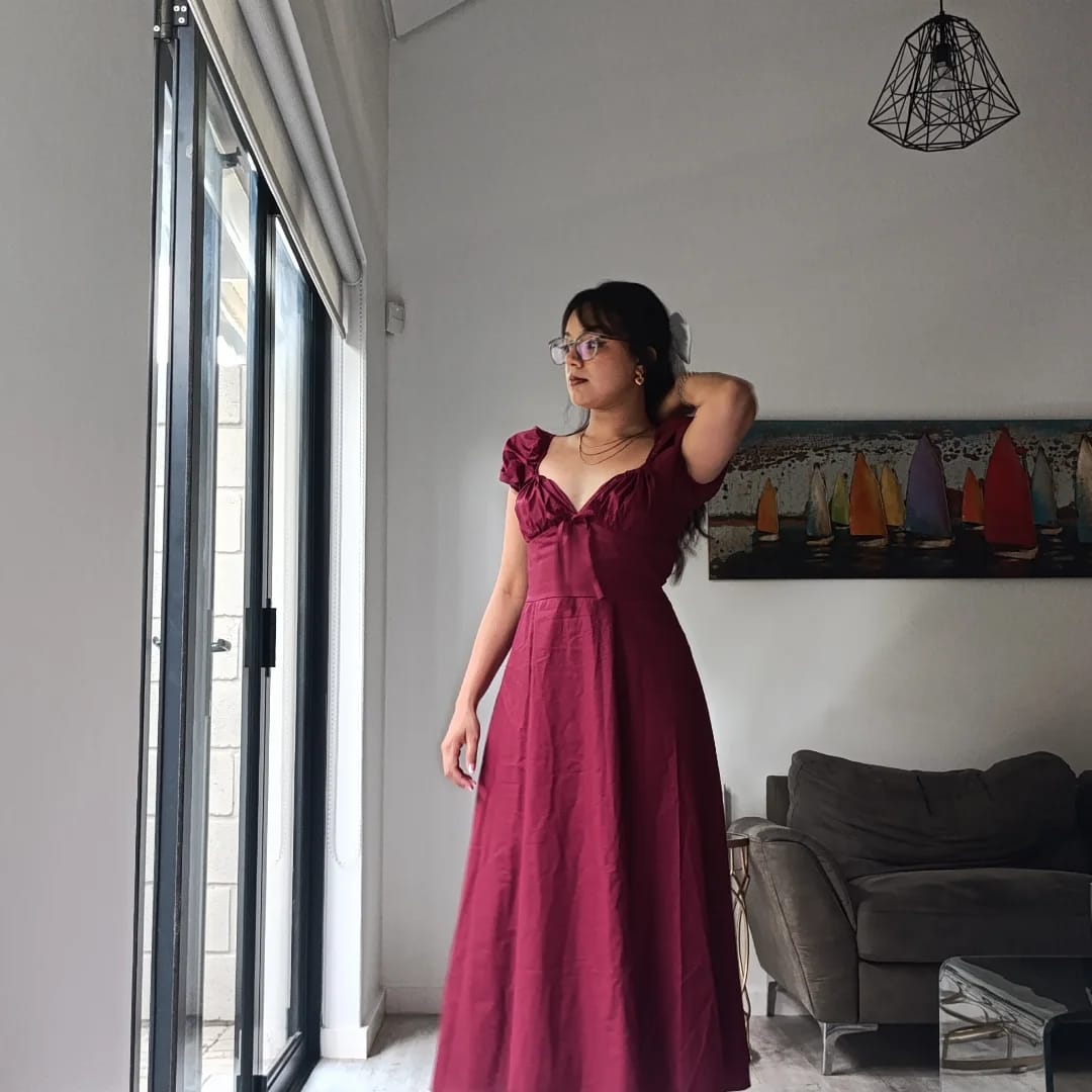 Customer photo review of Myrah Cherry Red Midi Sundress