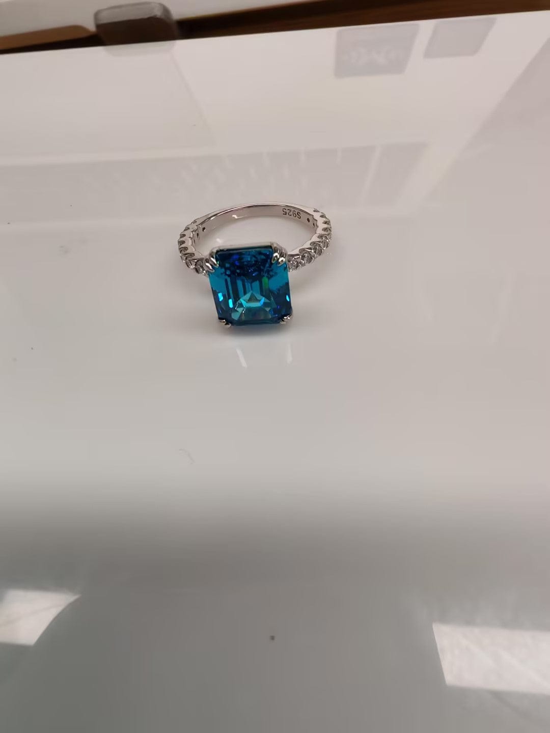 Customer photo review of S925 Honorable 4.5Ct Asscher Cut Engagement Ring Stackable Travel Ring For Women