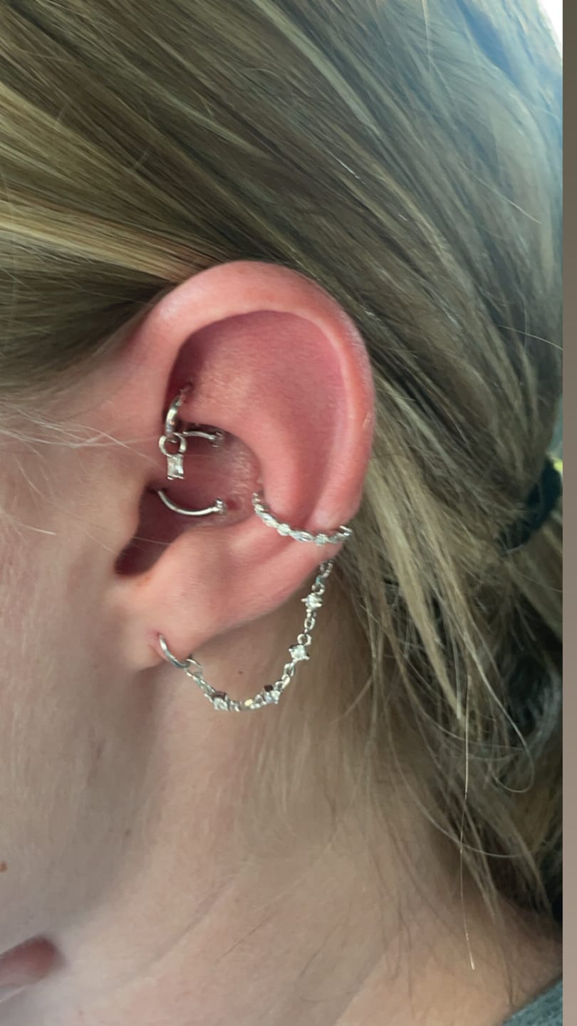 Customer photo review of Tiny Baguette Rook Hoop