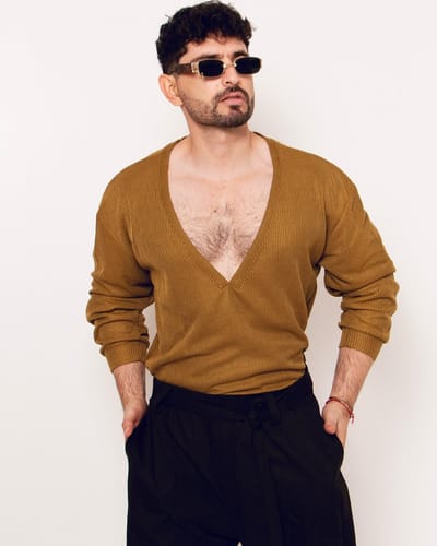 Customer photo review of Mens Deep V-Neck Textured Pullover Sweater SKUK76408