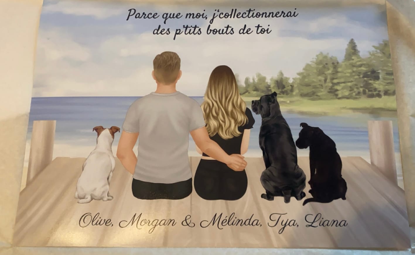 Customer photo review of Affiche Personnalisée - Couple & Animaux Chat Chien et Lapin