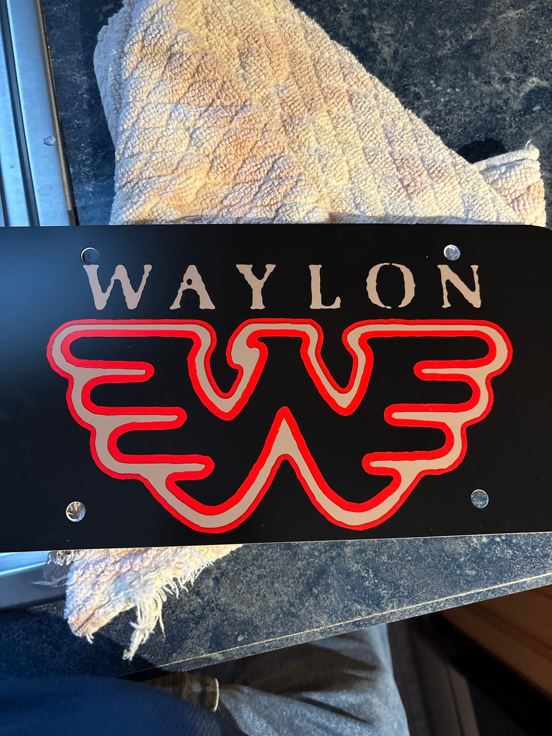 Customer photo review of Waylon Jennings Flying W License Plate