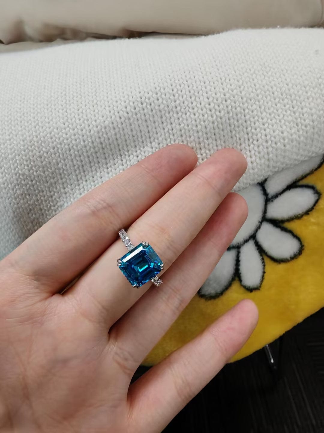 Customer photo review of S925 Honorable 4.5Ct Asscher Cut Engagement Ring Stackable Travel Ring For Women