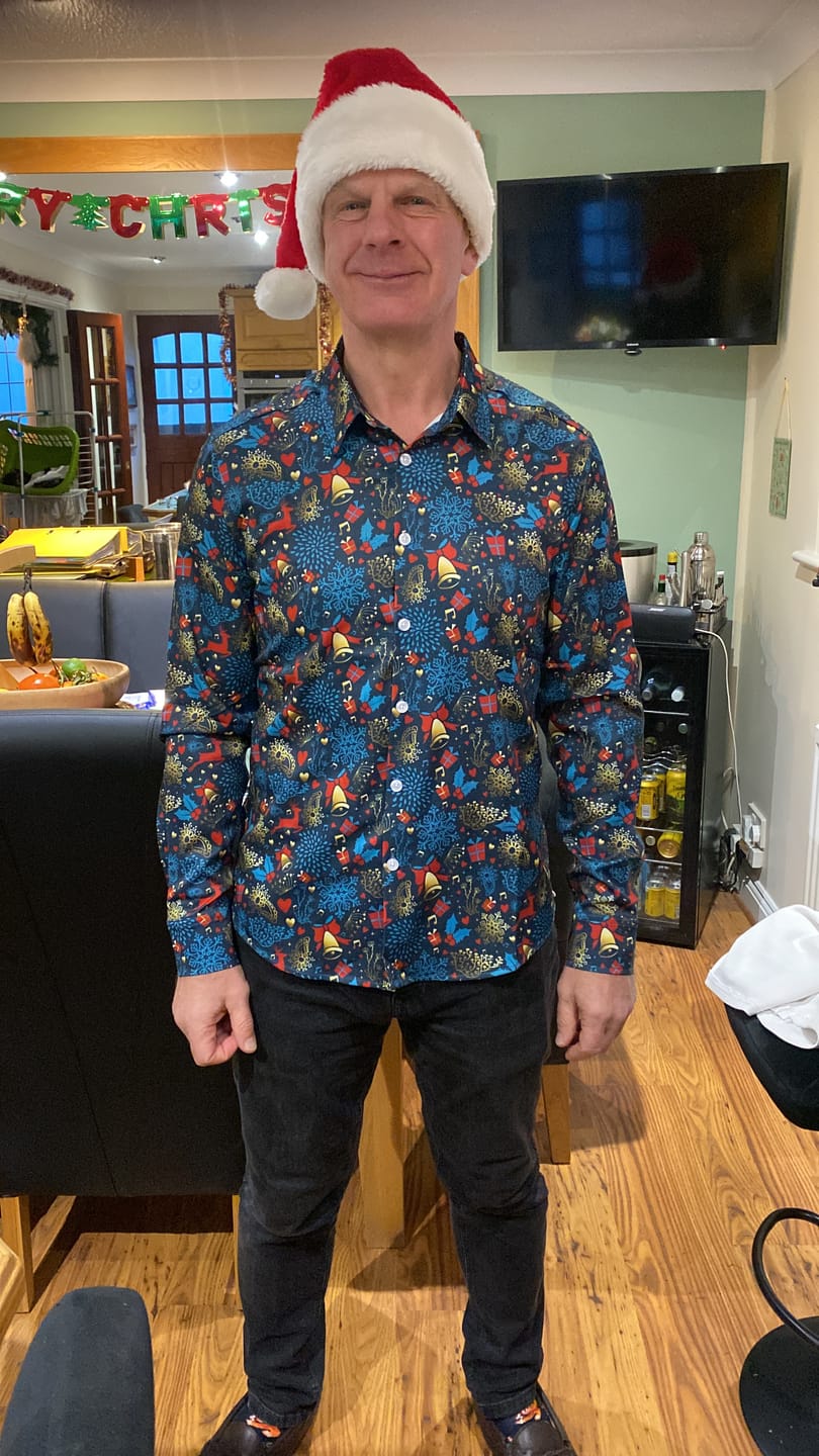 Customer photo review of Men's Christmas Reindeer Funny Xmas Themed Long Sleeve Shirt