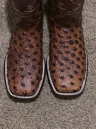Customer photo review of Cognac Ostrich Leather Boots — Square Toe
