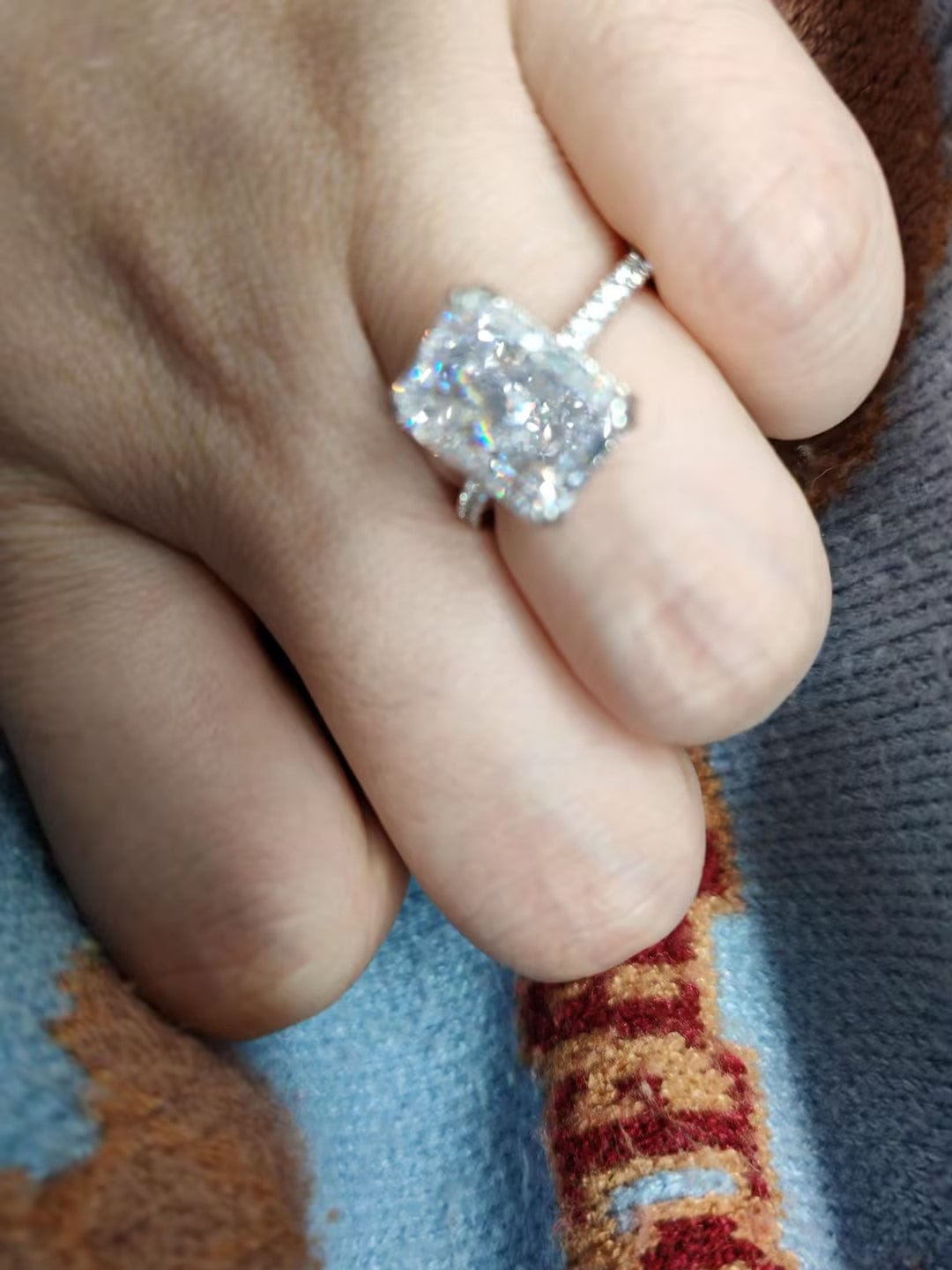 Customer photo review of S925 4.5Ct Radiant Cut Engagement Ring Moissanite/Simulated Diamond Solitaire Stackable Travel Ring For Women