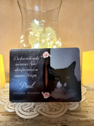 Customer photo review of Hunde Gedenktafel mit Foto & Spruch (UV- & Wetterfest)