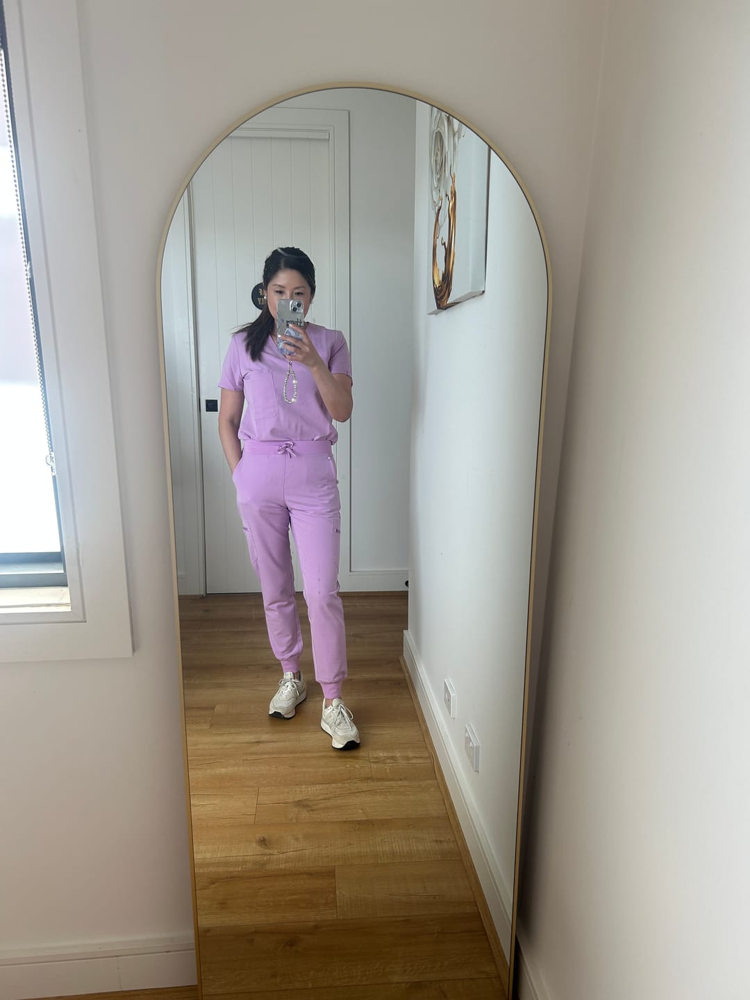 Customer photo review of FLORENCE Three Chest Pocket Scrub Top (Original SLTECH™ fabric) - Lavender Haze
