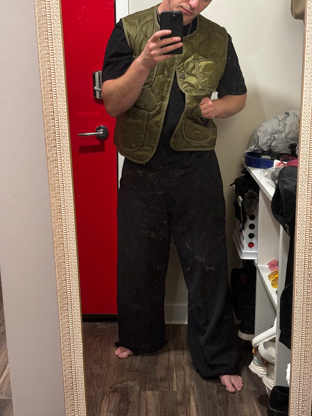 Customer photo review of Military Style Quilted Padded Ripstop Nylon Vest - Olive