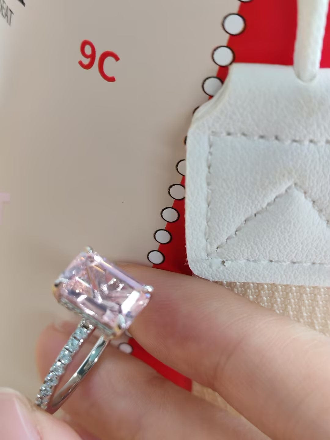 Customer photo review of Louily Elegant Emerald Cut Morganite Pink Women's Engagement Ring In Sterling Silver