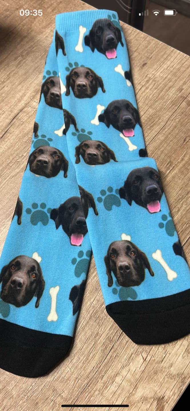 Customer photo review of FaceSock | Custom Dog Socks With Photo
