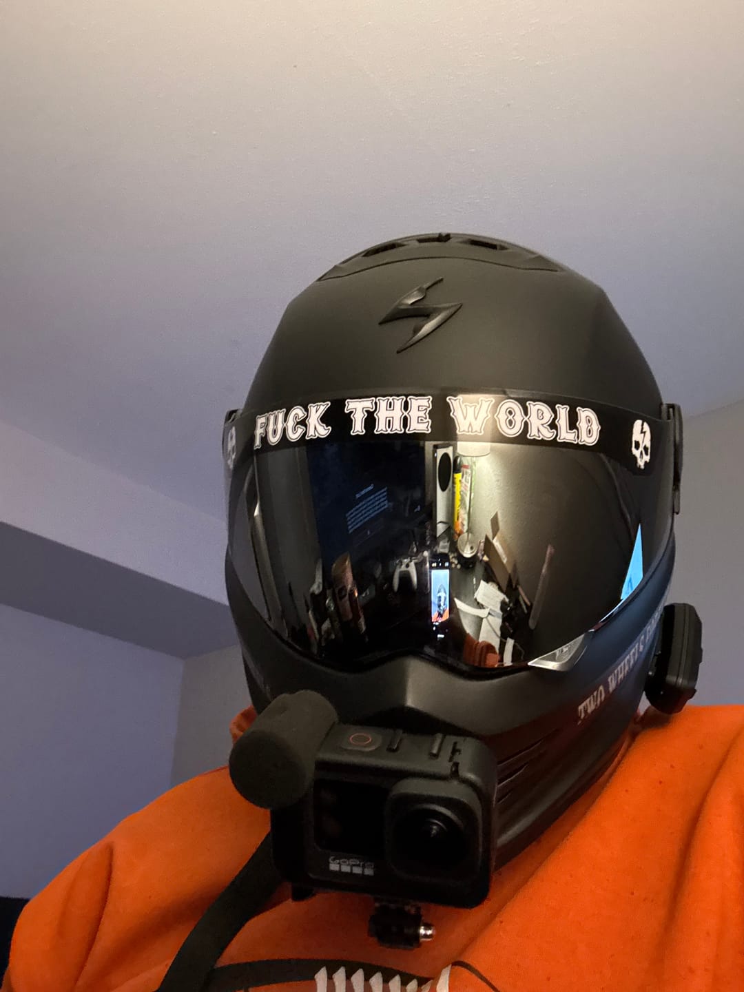 Customer photo review of FUCK THE WORLD HELMET VISOR