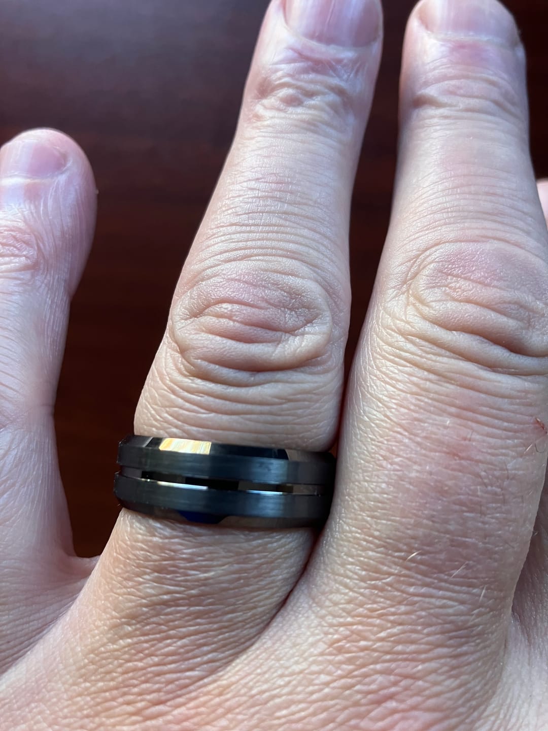 Customer photo review of 8MM - Gunmetal TUNGSTEN CARBIDE WEDDING BAND BRUSHED CENTER GROOVE