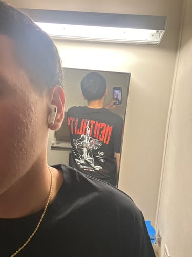 Customer photo review of SAINT MICHAEL 'THE BATTLE' Tee - Black