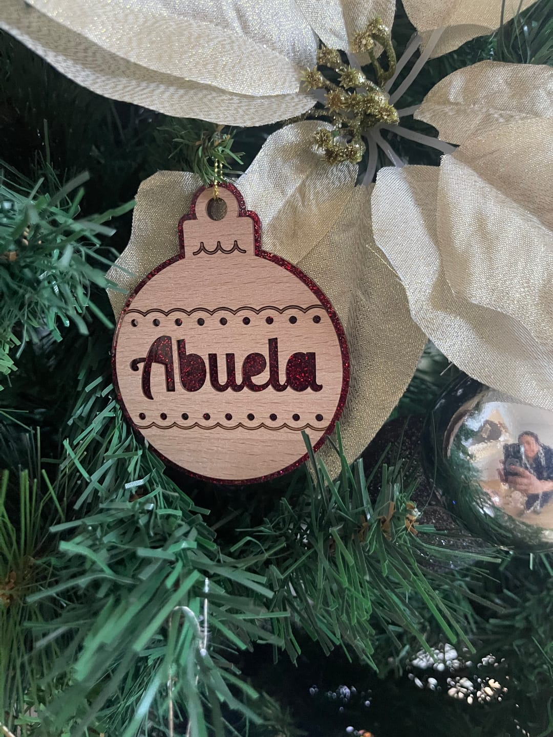 Customer photo review of Personalised Glitter and Wood Christmas Ornaments