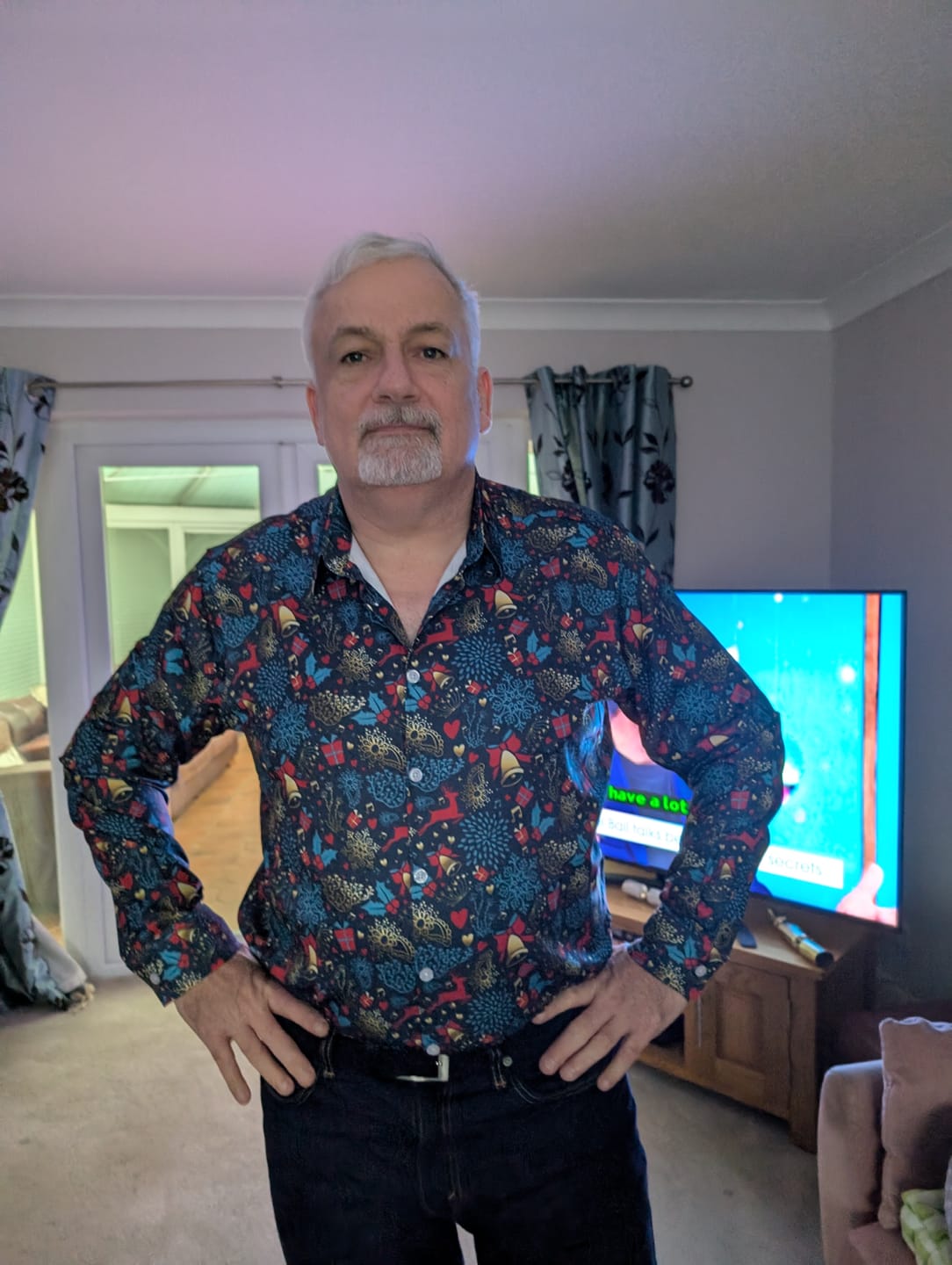 Customer photo review of Men's Christmas Reindeer Funny Xmas Themed Long Sleeve Shirt