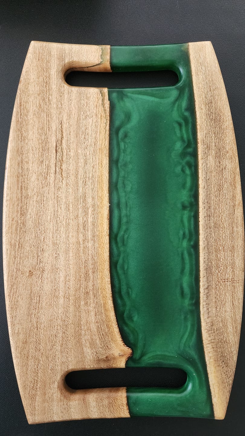 Customer photo review of 15.75x10" Warped Rectangle Dual Handle Serving Board Acrylic Router Template