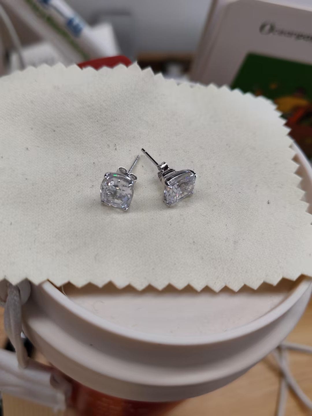 Customer photo review of S925 2.0Ct*2 Classic Cushion Cut Women's Stud Earrings In Sterling Silver For Everyday Wear