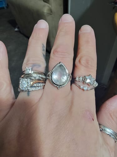Customer photo review of Rose Quartz Teardrop Ring Sterling Silver