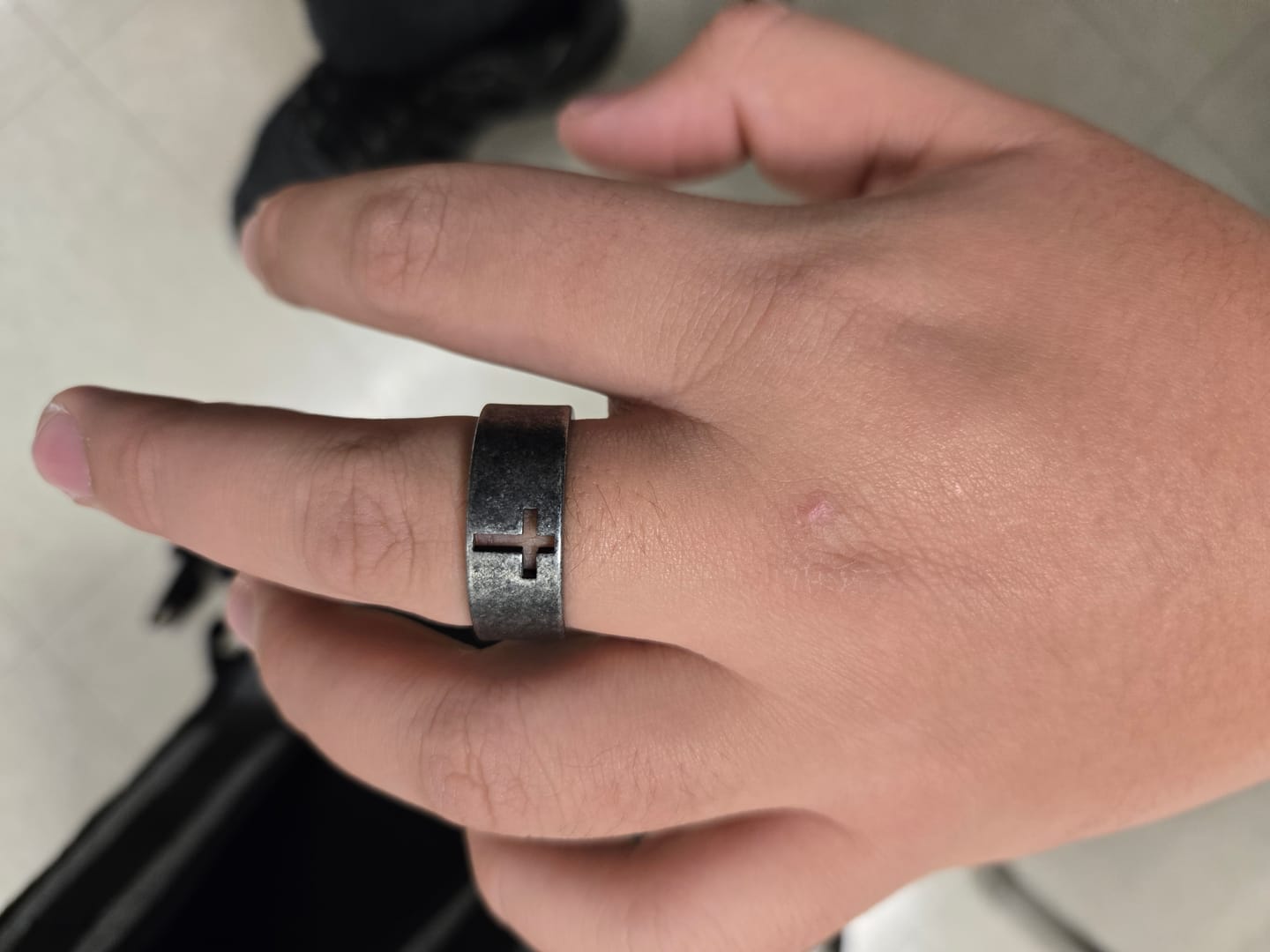 Customer photo review of Stainless Steel Antique Punk Christian Cross Ring