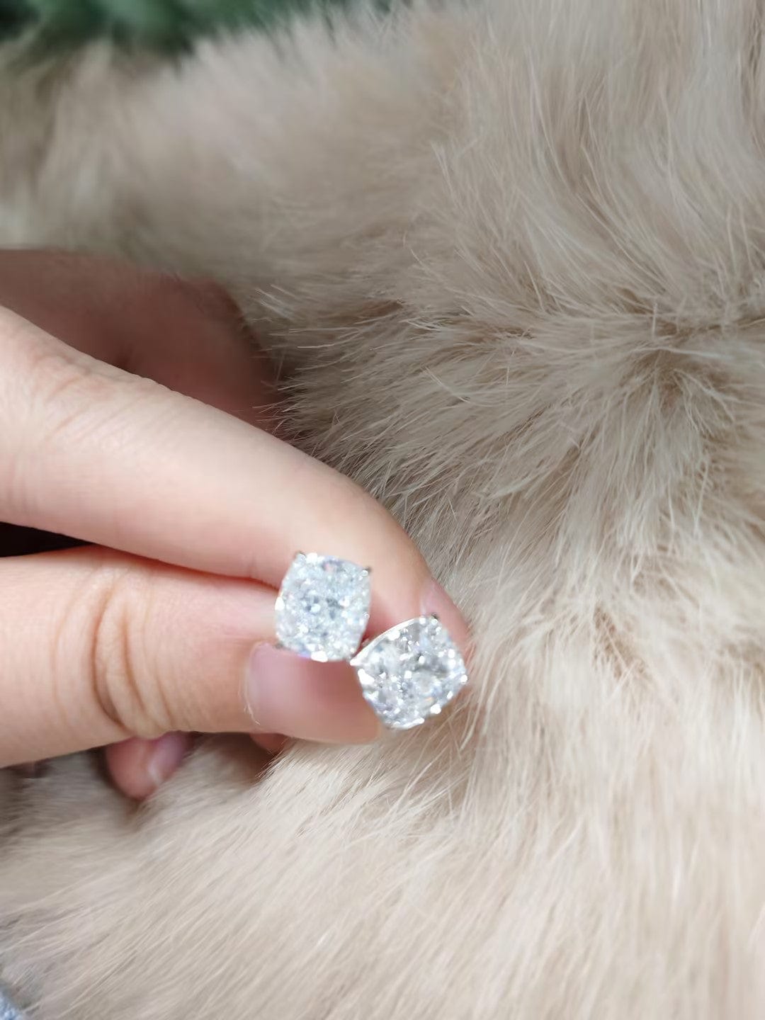 Customer photo review of S925 2.0Ct*2 Classic Cushion Cut Women's Stud Earrings In Sterling Silver For Everyday Wear