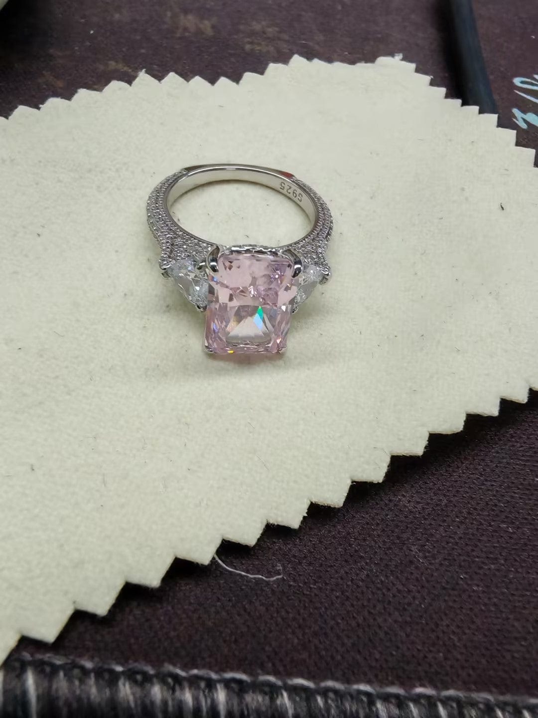 Customer photo review of S925 5.0Ct Pink/White Stone Radiant Cut Three Stone Engagement Ring Anniversary Ring For Women