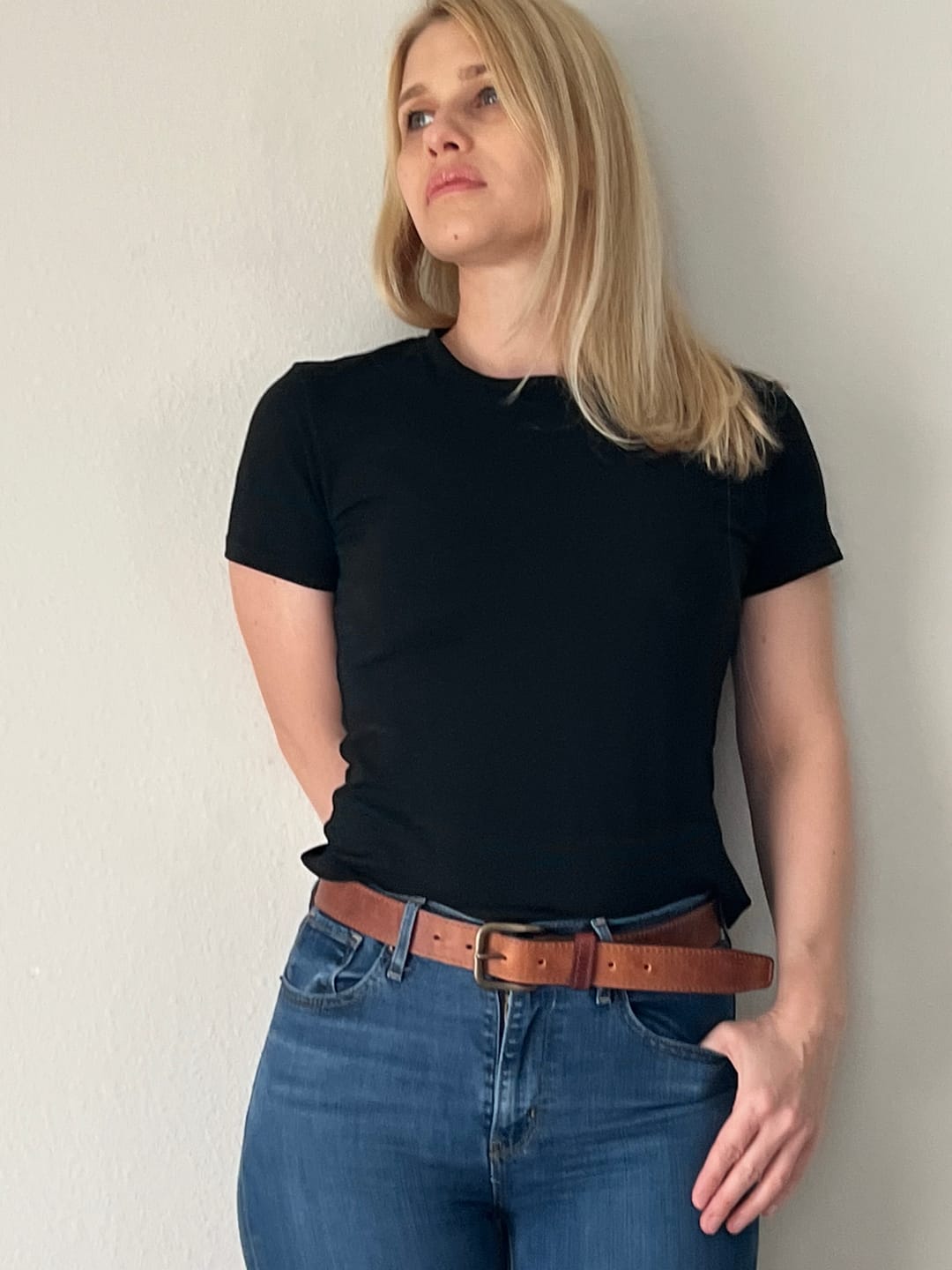 Customer photo review of Ivy - Stitched Full-Grain Distressed Leather Belt - Made in Canada