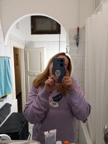 Customer photo review of LILA HÍMZETT MEOW PRÉMIUM PULÓVER