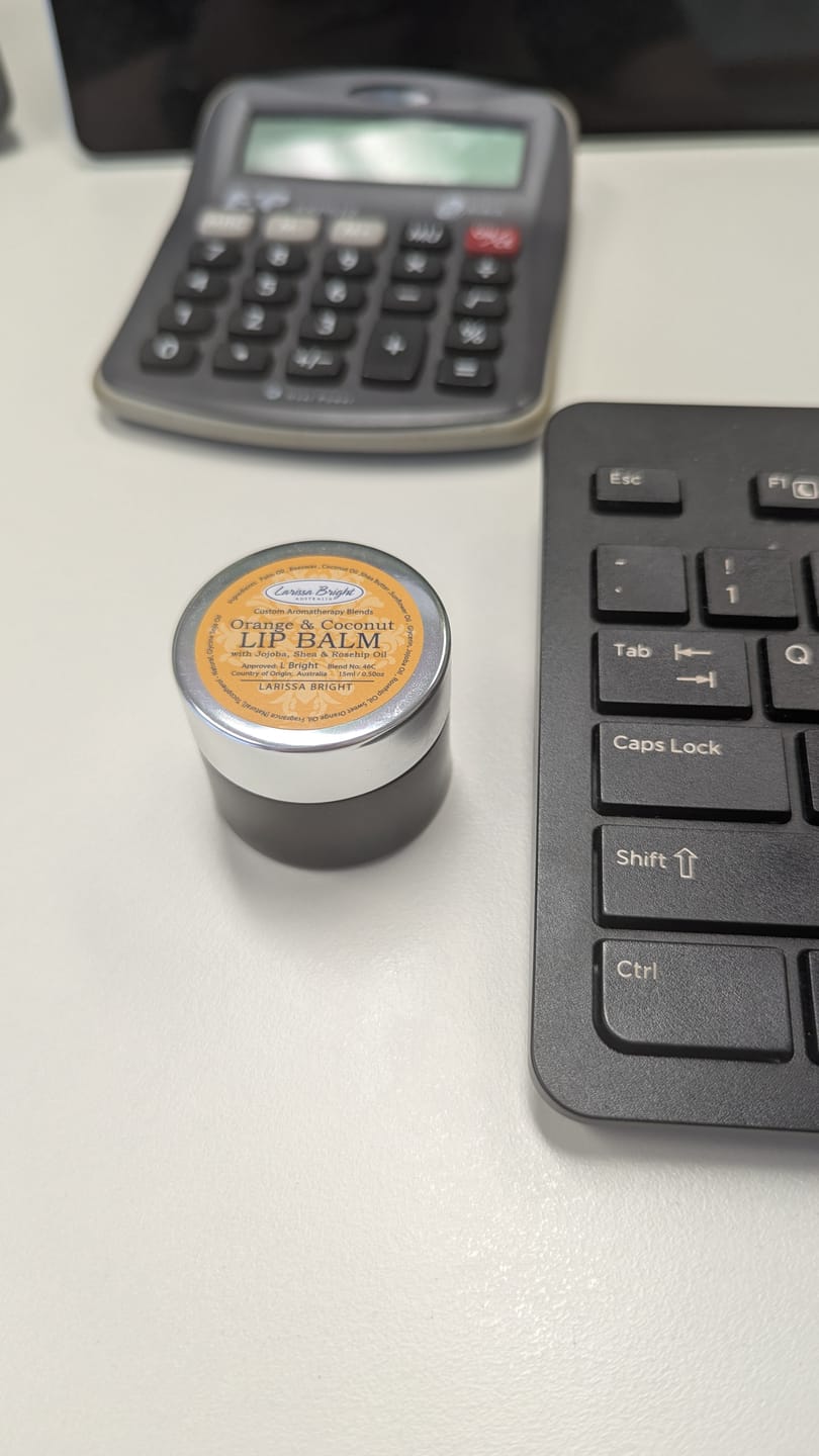 Customer photo review of Sweet Orange & Coconut Lip Balm