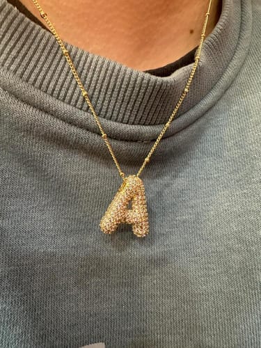 Customer photo review of Initial Bubble Necklace