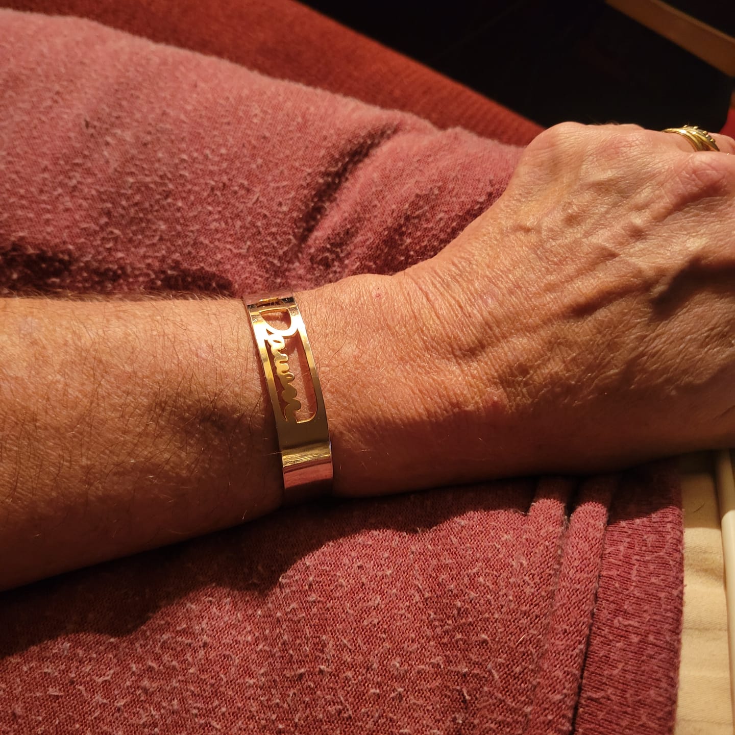 Customer photo review of Cutout Script Name Bangle