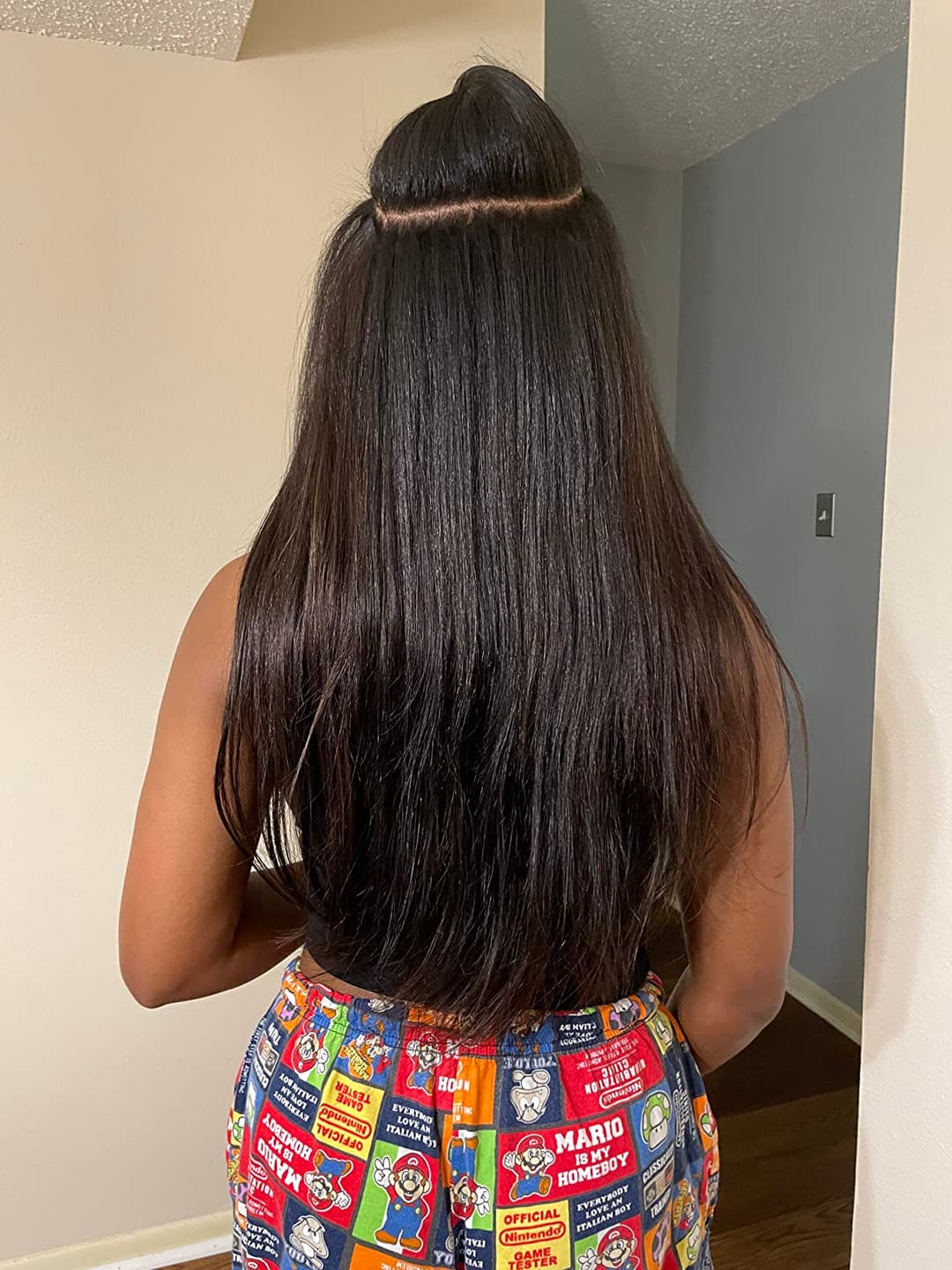 Customer photo review of Virgin Hair Seamless Injection Tape in Hair Extensions Dark Brown (#2)
