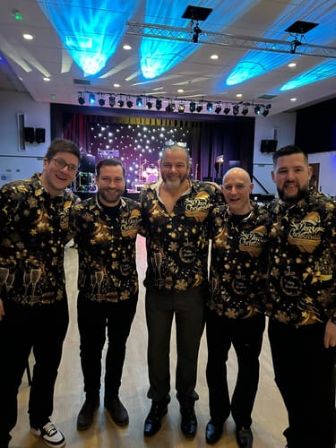Customer photo review of Men's Golden Merry Christmas Champagne Print Long Sleeve Shirt