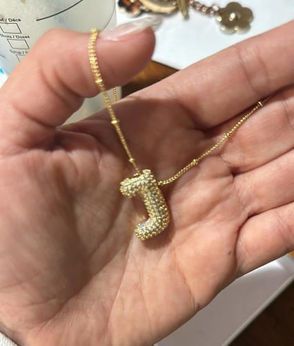 Customer photo review of Initial Bubble Necklace