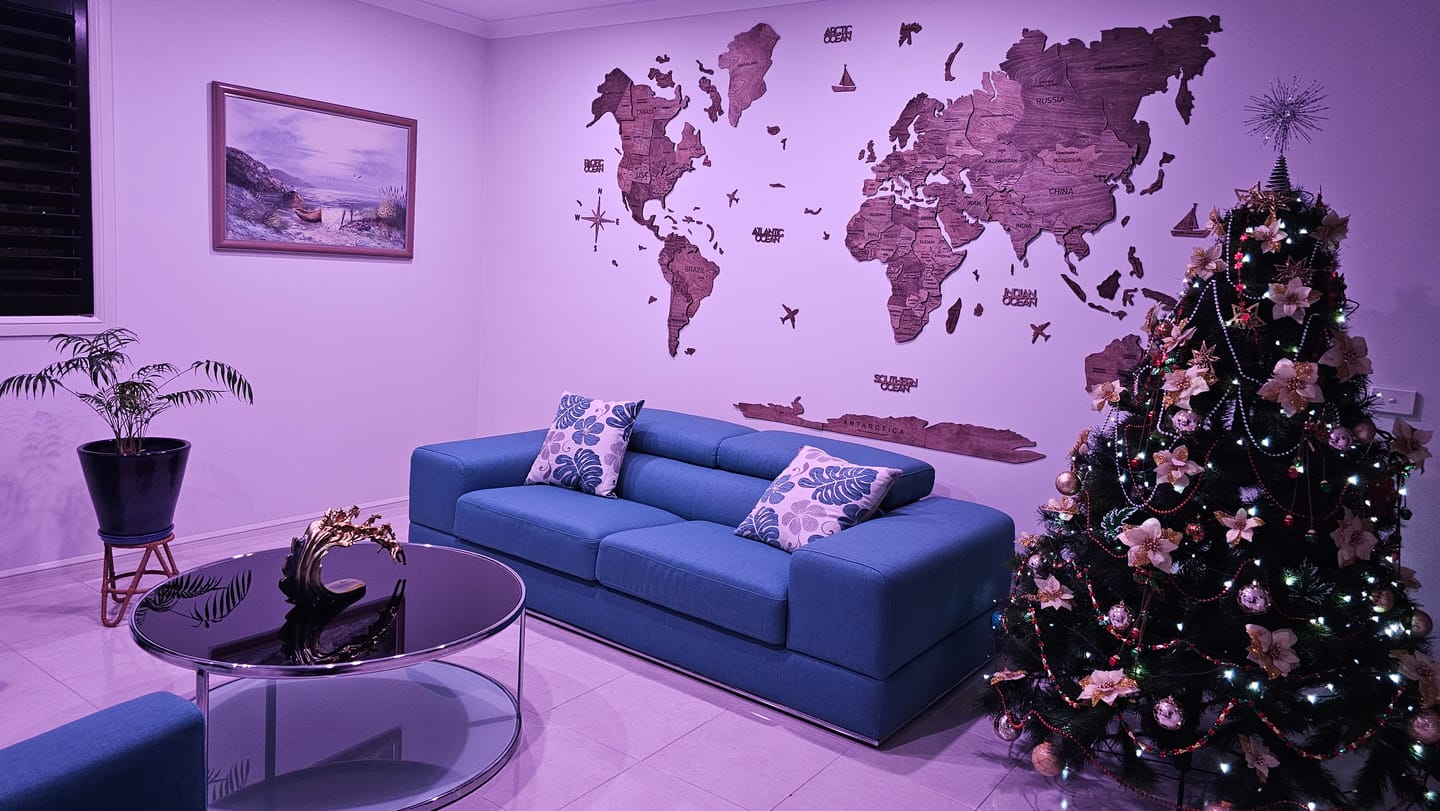 Customer photo review of 3D Wooden World Map Dark Walnut