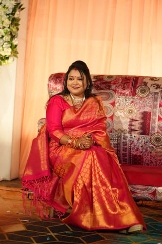 Customer photo review of Deep Pink Woven Kanjivaram Saree - Special Wedding Edition