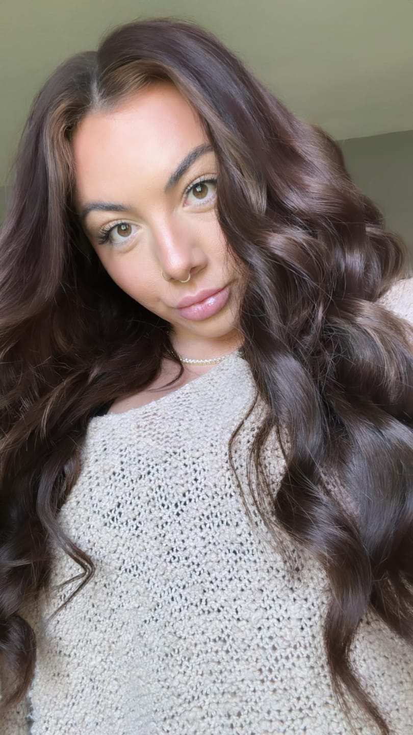 Customer photo review of Virgin Hair Seamless Injection Tape in Hair Extensions Dark Brown (#2)