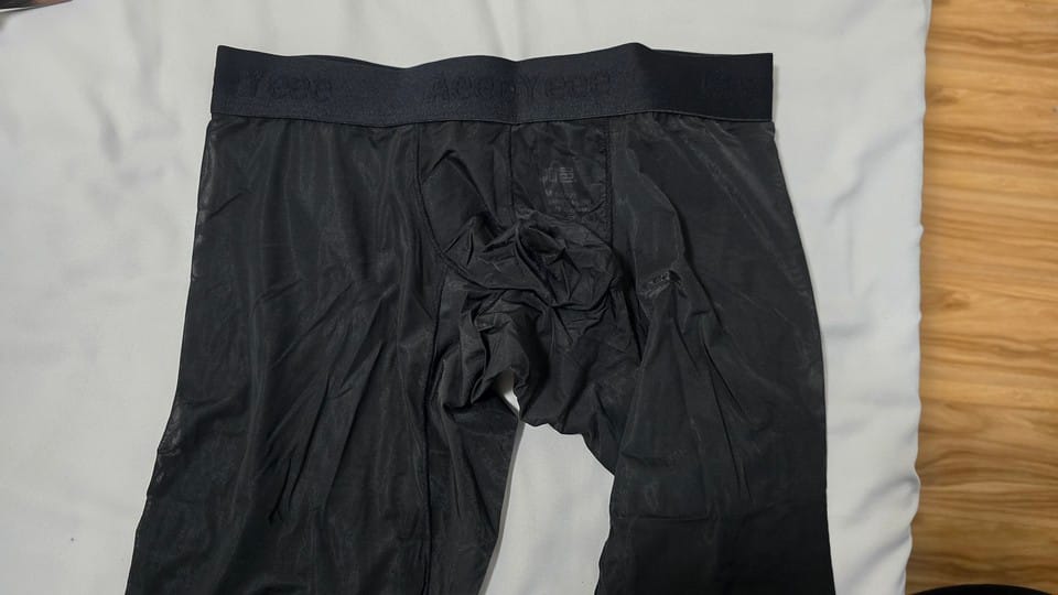 Customer photo review of Men's Ice Silk Full Transparent Sexy Fitness Pants Sports Tights
