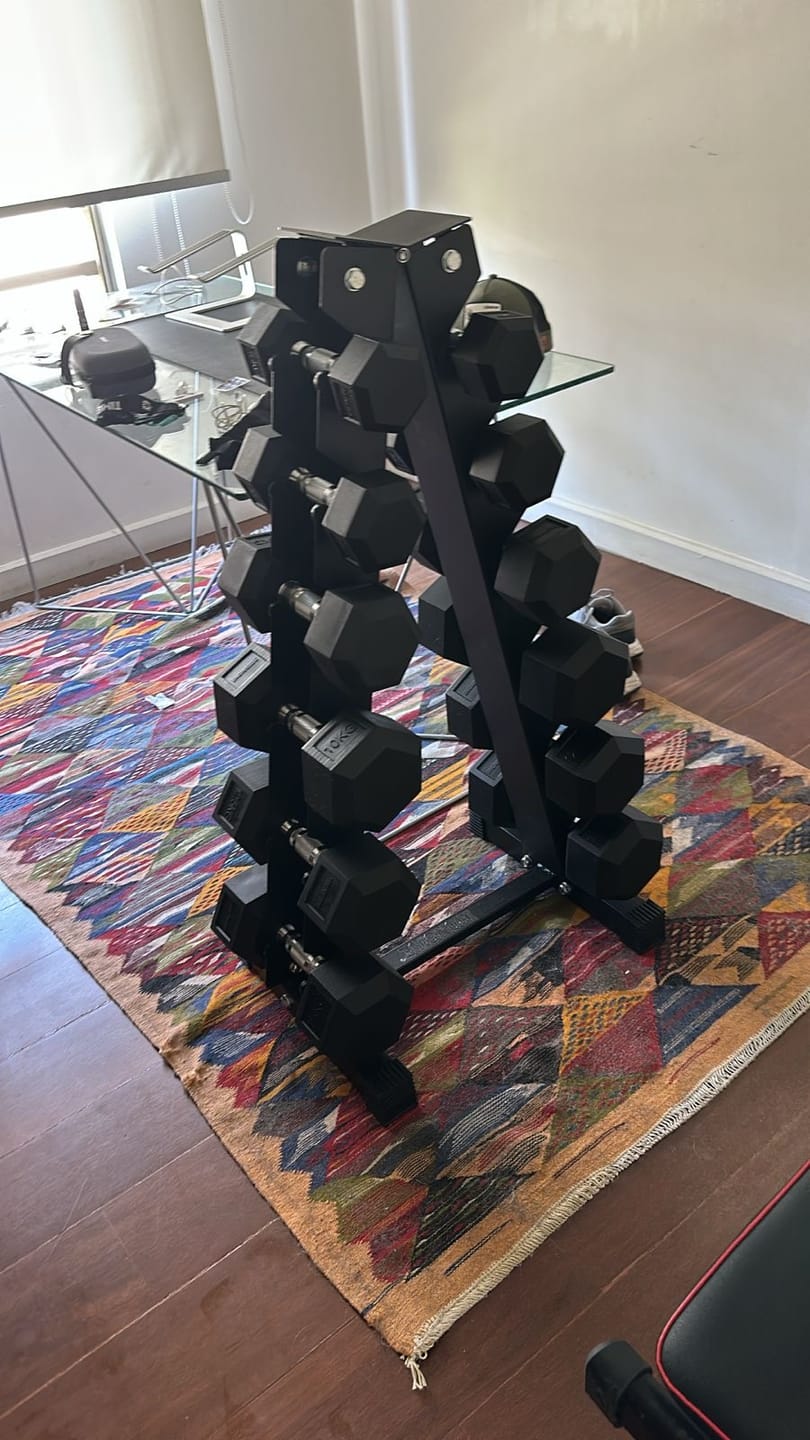 Customer photo review of Pack IRONSIDE Mancuernas Hexagonales (KG) + Rack de Almacenamiento