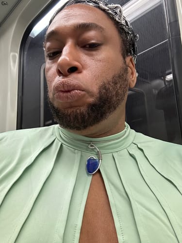 Customer photo review of Mens Striped Cutout Stand Collar Long Sleeve Shirt SKUK69198