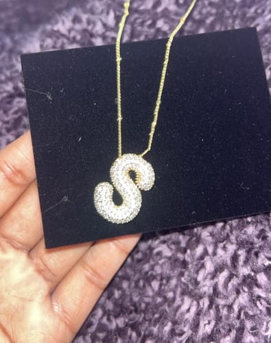 Customer photo review of Initial Bubble Necklace