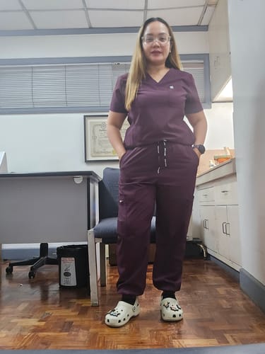 Customer photo review of Jogger MoveTech® Scrub Pants - Women / Merlot