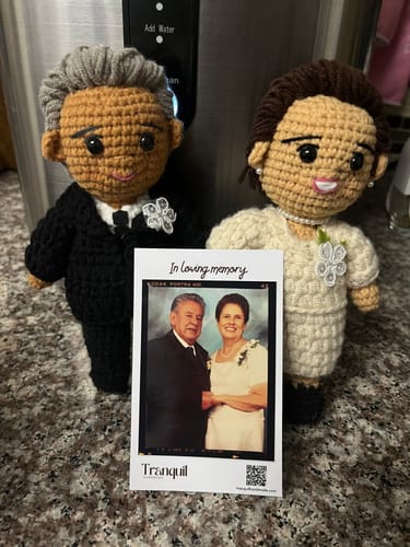 Customer photo review of Tranquil - Personalized Couple Crochet Dolls with Photo Card (Christmas Cut-Off: 10th November))