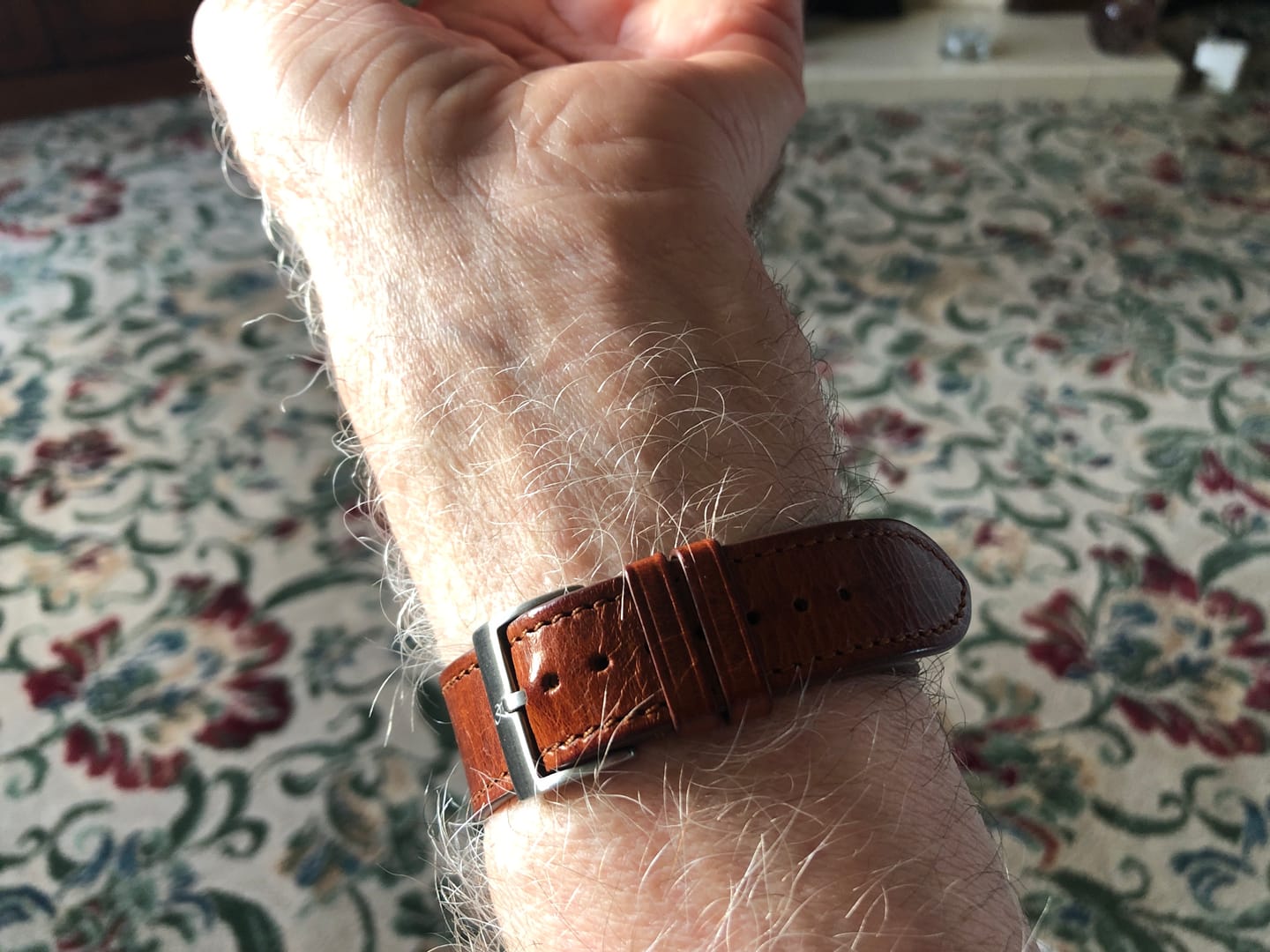 Customer photo review of Italian Wax Leather Watch Strap - Chestnut Brown