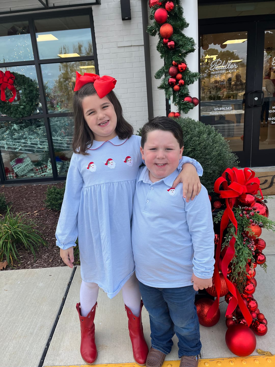 Customer photo review of Happy Santa Light Blue Stripe Polo