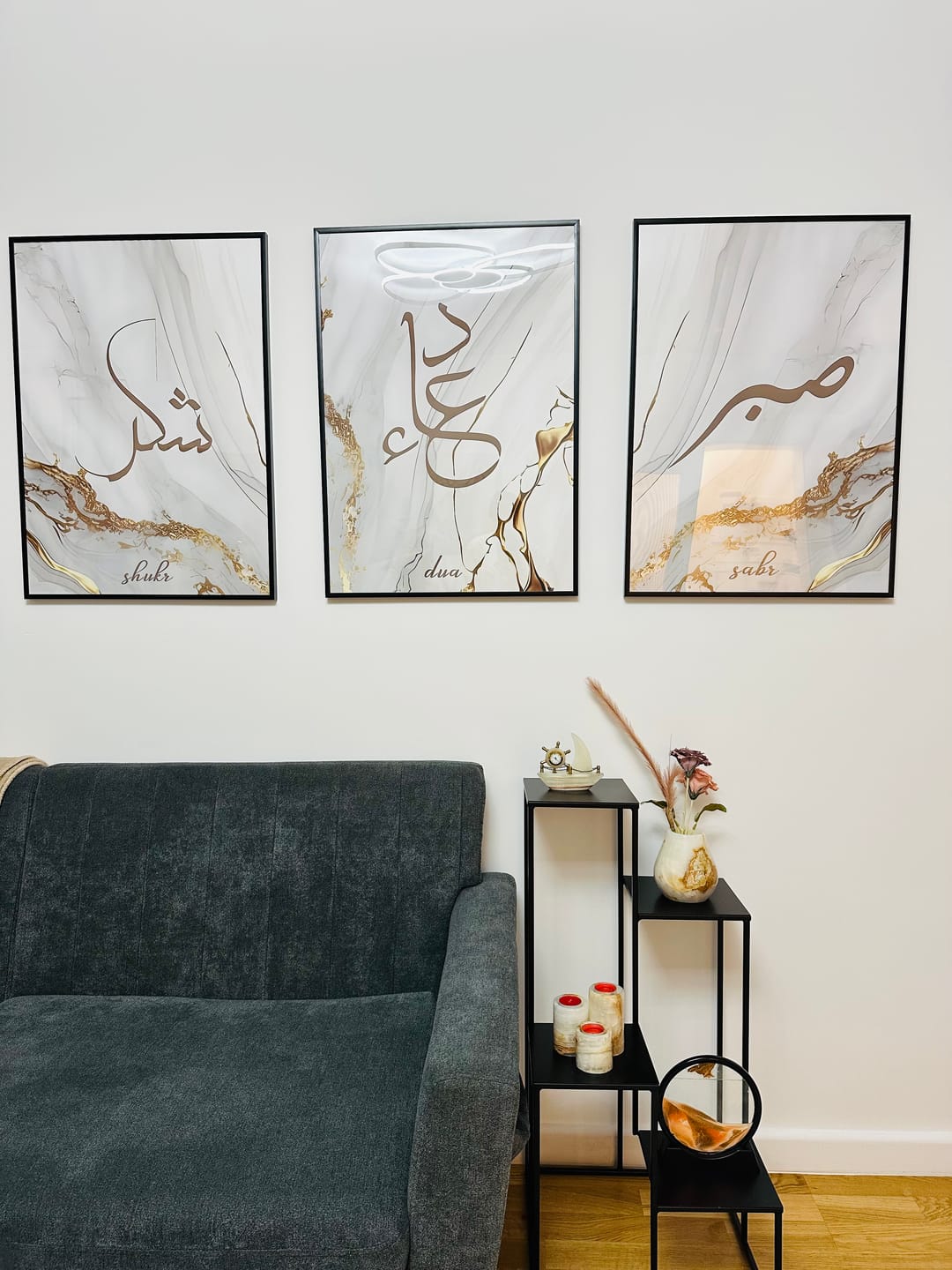 Customer photo review of Shukr, Dua, Sabr - Grey Golden Marble (Poster Set)
