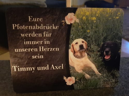 Customer photo review of Hunde Gedenktafel mit Foto & Spruch (UV- & Wetterfest)