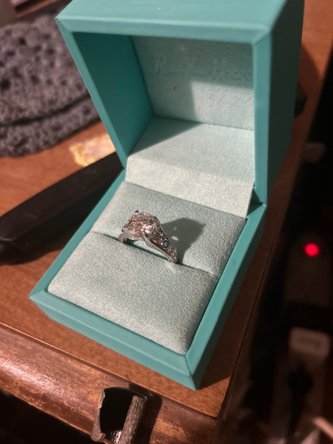 Customer photo review of Vintage Moissanite And Turquoise Wheat Accents  Engagement Ring