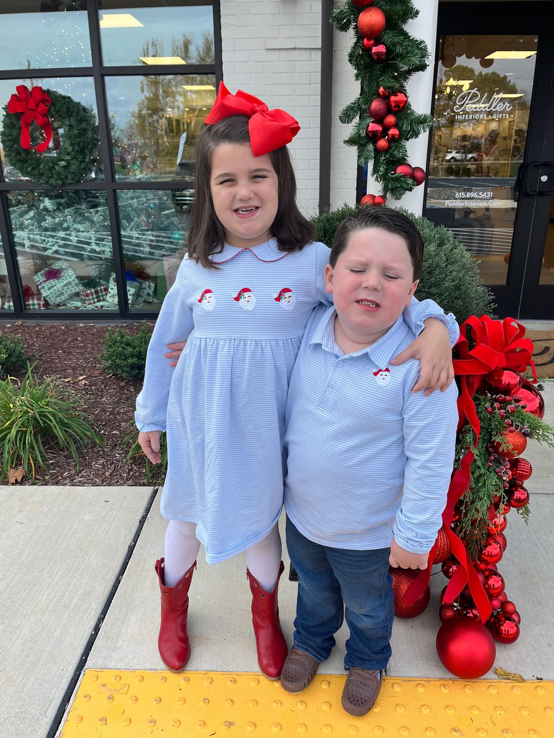 Customer photo review of Happy Santa Light Blue Stripe Riley Dress